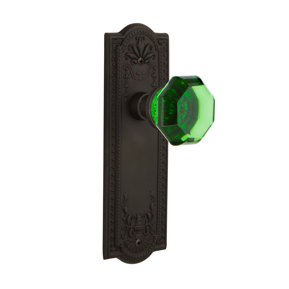 Nostalgic Warehouse MEAWAE Colored Crystal Meadows Plate Passage Waldorf Emerald Door Knob in Oil-Rubbed Bronze